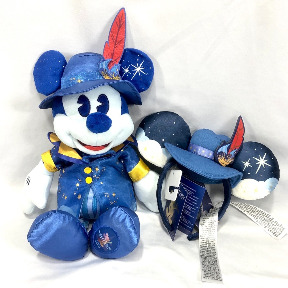 Disney 50th Anniversary Main Attraction Peter Pan Flight Mickey Plush & Ears Set - Picture 1 of 8